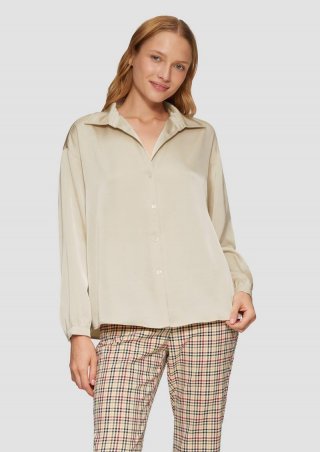 s.Oliver Satinierte Bluse mit V-Ausschnitt - beige
