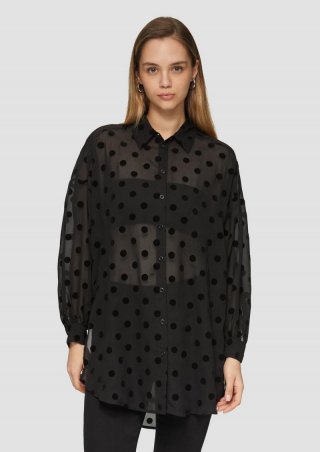 s.Oliver Transparente Longbluse mit seitlichen Schlitzen - schwarz
