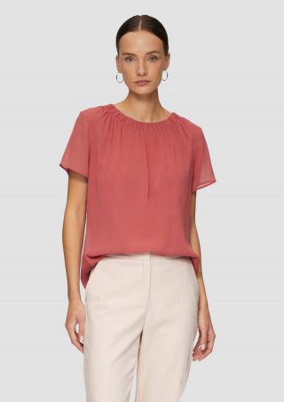s.Oliver Chiffonbluse mit Falten am Ausschnitt - preiselbeere