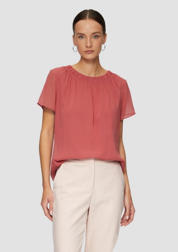 s.Oliver Chiffonbluse mit Falten am Ausschnitt - preiselbeere