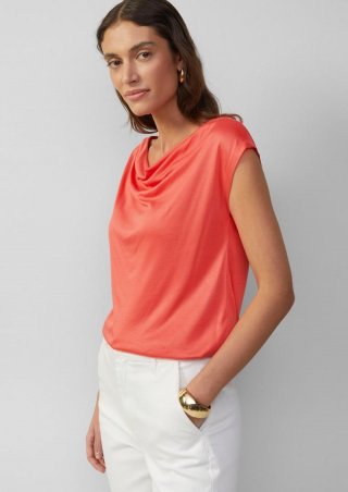s.Oliver Shirt aus Viskose mit Wasserfall-Ausschnitt - korallrot