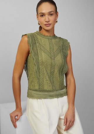 s.Oliver Ärmellose Bluse aus Spitze - olivgrün