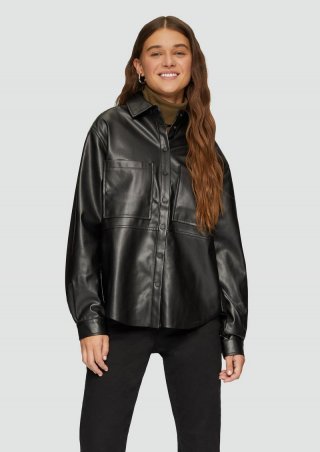 s.Oliver Hemdbluse in Lederoptik - schwarz