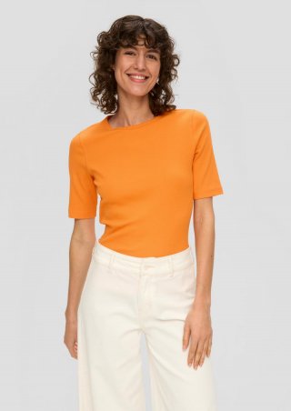 s.Oliver Geripptes T-Shirt im Slim Fit - orange