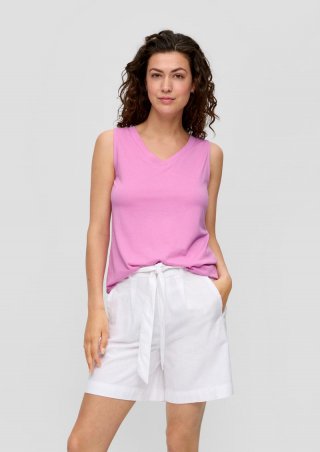 s.Oliver Top mit V-Ausschnitt und gekreuztem Riemen-Detail am Rücken - rosa