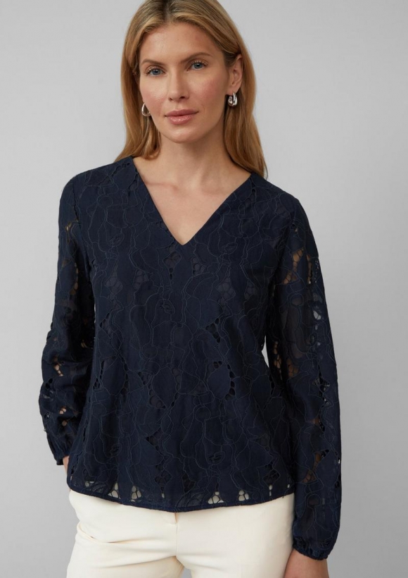 s.Oliver Bluse aus Spitze mit Jerseyfutter und V-Ausschnitt - navy