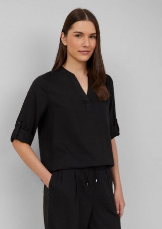 s.Oliver Leinenmix-Bluse mit Turn-up - schwarz