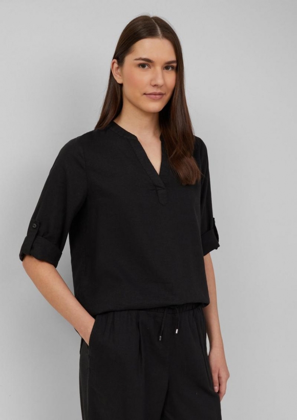 s.Oliver Leinenmix-Bluse mit Turn-up - schwarz