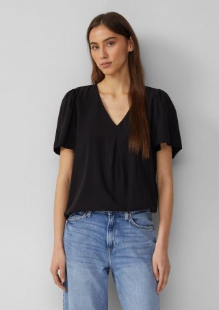 s.Oliver Feminine Kurzarmbluse aus Viskose - schwarz