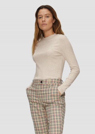 s.Oliver Geripptes Jerseyshirt aus Effektgarn - beige