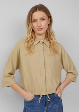 s.Oliver Leinenmix-Bluse im O-Shape mit Fledermausärmeln - hellbraun