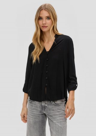 s.Oliver Viskosebluse mit Turn-up-Funktion - schwarz