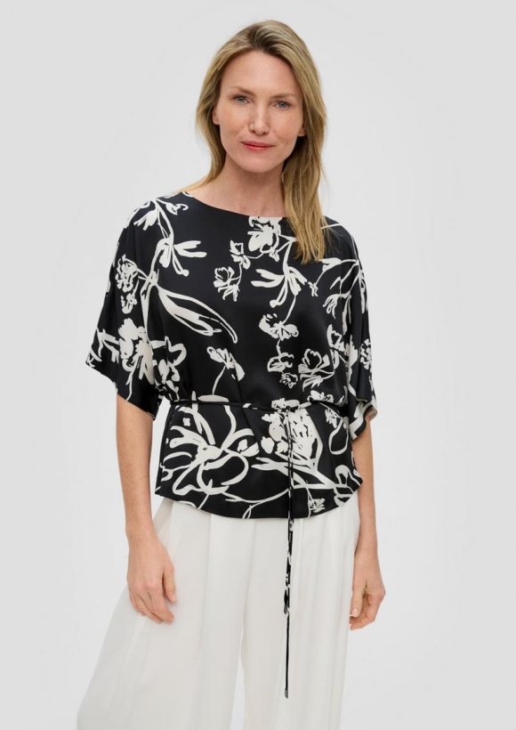 s.Oliver Bluse mit Stoffbindegürtel - schwarz