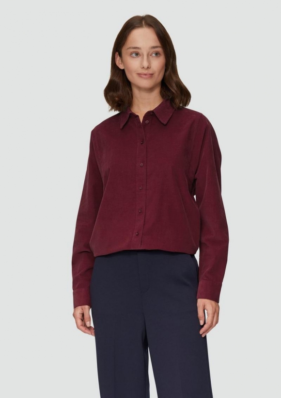 s.Oliver Cordbluse im Relaxed Fit mit Naht-Details - rubinrot