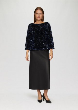 s.Oliver Samtbluse mit Pailletten-Besatz - royalblau