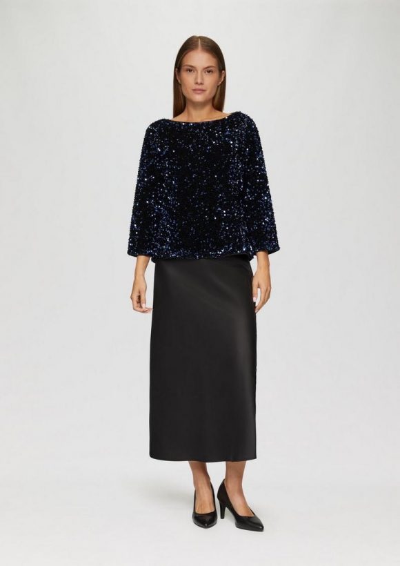 s.Oliver Samtbluse mit Pailletten-Besatz - royalblau
