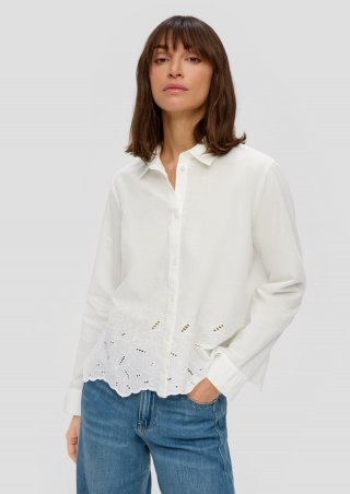 s.Oliver Langarmbluse mit Broderie Anglaise - ecru