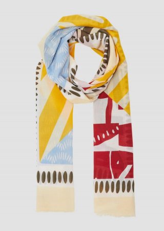 s.Oliver Tuch mit All-over-Print und Fransen - helles zitrone