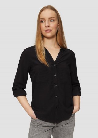 s.Oliver Viskosebluse mit Turn-up und aufgesetzten Taschen - schwarz
