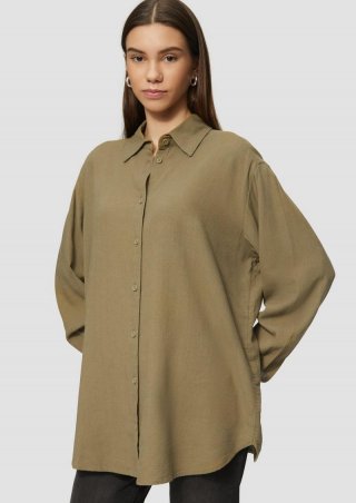 s.Oliver Lange Hemdbluse aus Viskose-Leinenmix - olivgrün