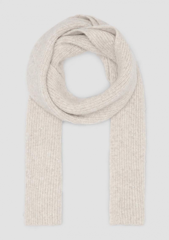 s.Oliver Gestrickter Schal mit Schmuckperlen - beige