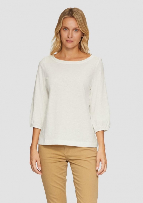 s.Oliver Baumwollshirt mit U-Boot-Ausschnitt - creme