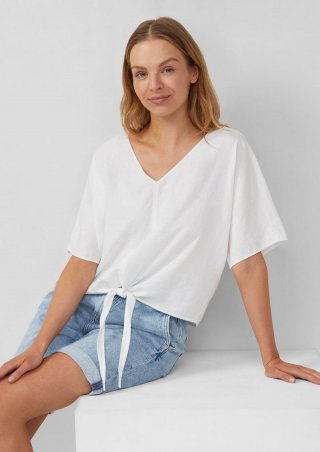 s.Oliver Verkürzte Leinenmix-Bluse im Relaxed Fit - weiß