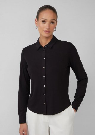 s.Oliver Jerseybluse mit Perlmuttknöpfen - schwarz