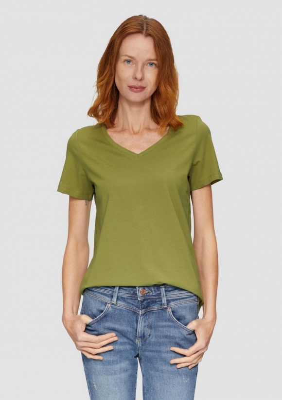 s.Oliver T-Shirt mit V-Ausschnitt - guacamole