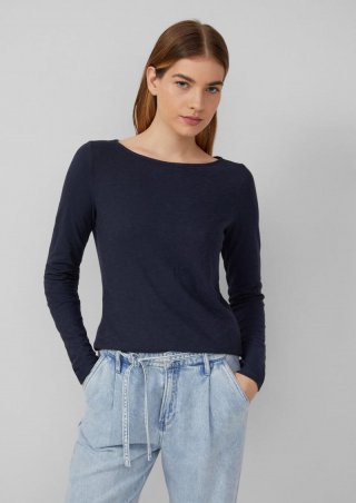 s.Oliver Slim-Fit-Longsleeve aus Baumwollslub mit U-Boot-Ausschnitt - navy