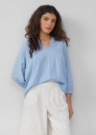 s.Oliver Viskose-Bluse mit Raffung an der Schulter - hellblau