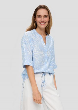 s.Oliver Baumwollbluse mit Fledermausärmeln und floralem All-over-Print - himmelblau