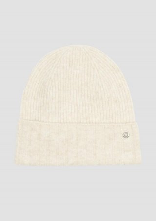 s.Oliver Strickbeanie aus Wollmix mit Logo-Detail - beige