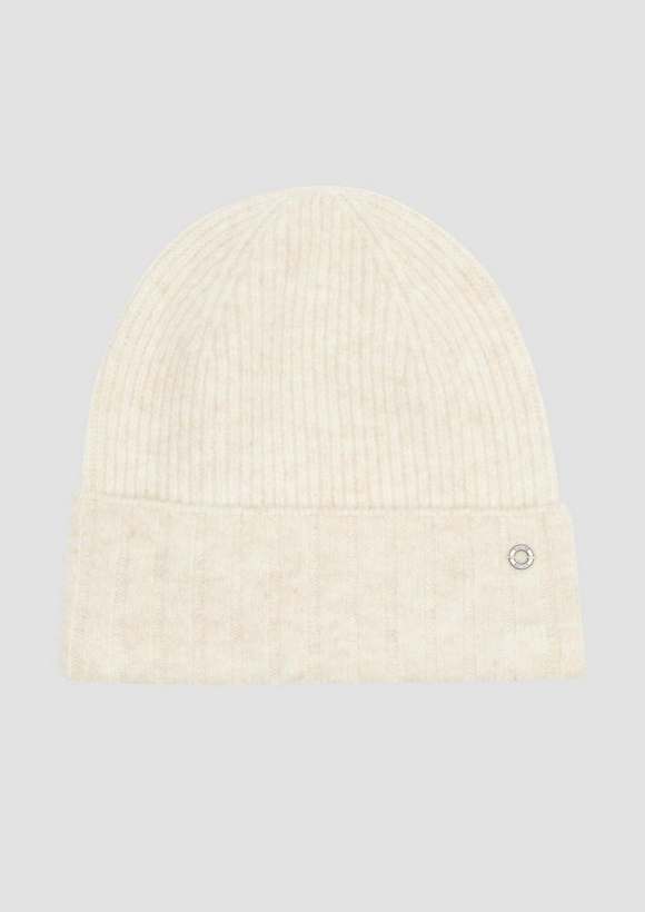 s.Oliver Strickbeanie aus Wollmix mit Logo-Detail - beige