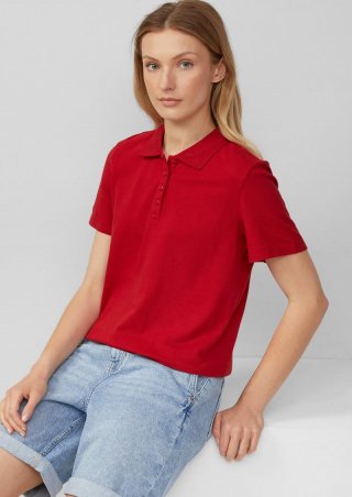 s.Oliver Verkürztes Poloshirt aus Baumwollpiqué - mohnrot