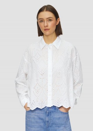 s.Oliver Verkürzte Bluse mit Lochstickerei - weiß