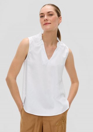 s.Oliver Ärmellose Popeline-Bluse mit Raffung und geschlitztem Saum - weiß