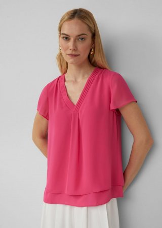 s.Oliver Kurzärmelige Chiffonbluse mit Layering - pink