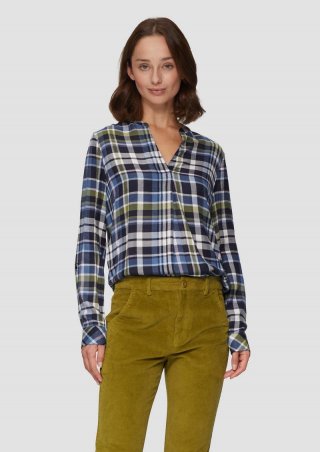 s.Oliver Karierte Bluse aus Viskosemix und Krempel-Detail - navy