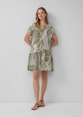 s.Oliver Strand-Kleid mit Palmen-Print - olivgrün