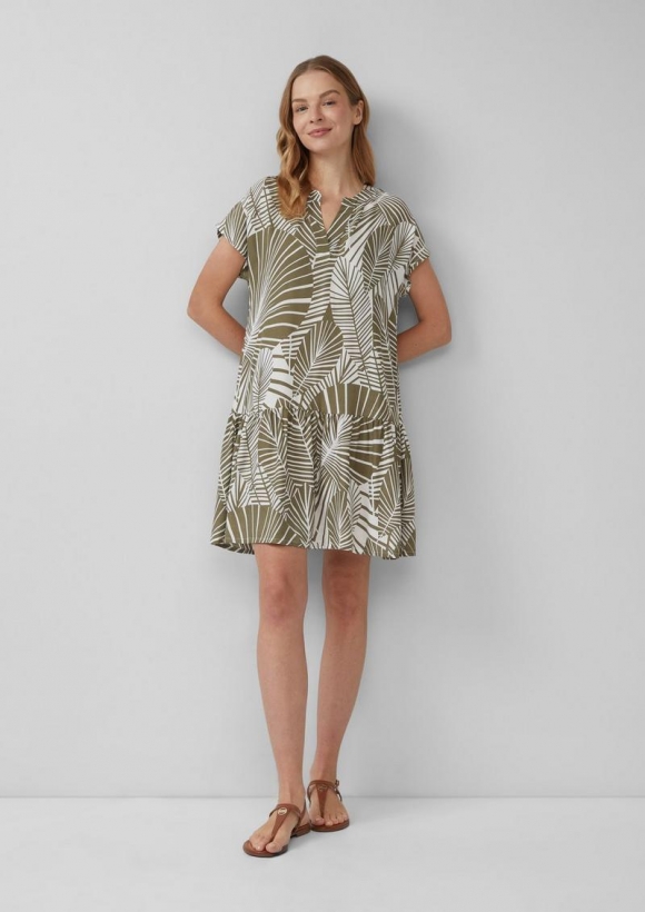 s.Oliver Strand-Kleid mit Palmen-Print - olivgrün