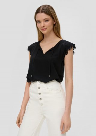 s.Oliver Blusentop mit Broderie Anglaise - schwarz