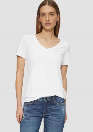 s.Oliver T-Shirt mit V-Ausschnitt - weiß