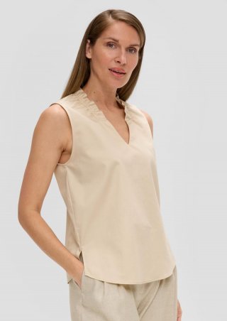 s.Oliver Ärmellose Bluse mit gerüschtem Kragen - beige