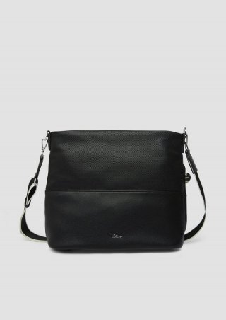 s.Oliver Seitlich perforierte Hobo-Bag mit Reißverschluss und Logo-Detail - schwarz