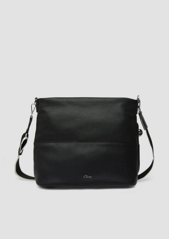 s.Oliver Seitlich perforierte Hobo-Bag mit Reißverschluss und Logo-Detail - schwarz