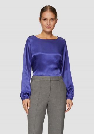 s.Oliver Blusenshirt mit Materialmix und Bateau-Ausschnitt - ozeanblau