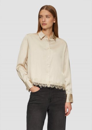s.Oliver Satin-Bluse mit Spitzen-Detail - beige