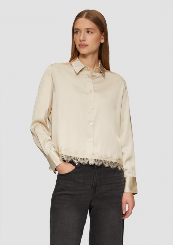 s.Oliver Satin-Bluse mit Spitzen-Detail - beige