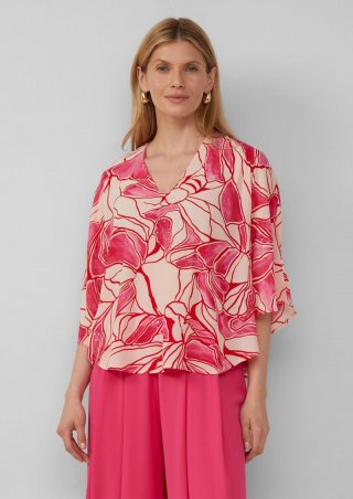 s.Oliver Gemusterte Loose-Fit-Bluse mit Schmuck-Details - puder